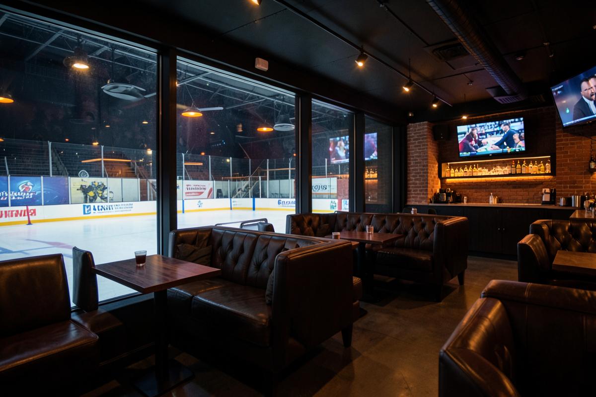 Breakaway Pub interior overlooking the ice rink